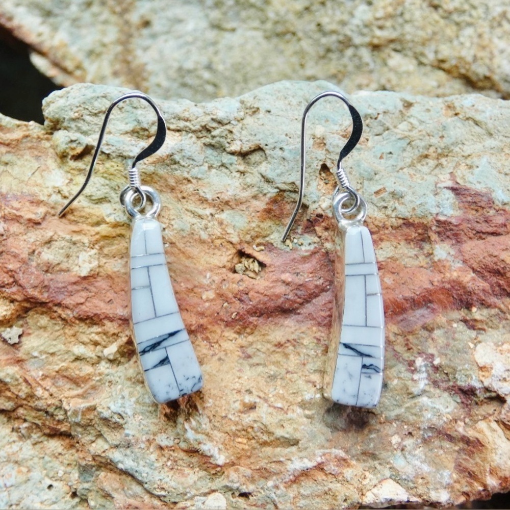 Native American Navajo Sterling Silver Buffalo Turquoise Inlaid Earrings